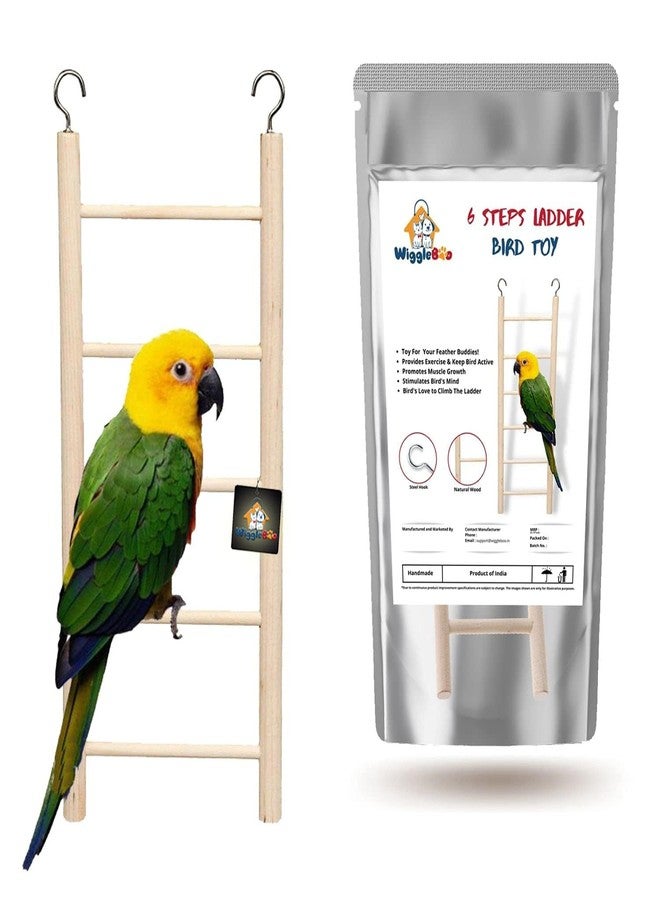 WiggleBoo Natural Wooden Ladder Bird Toy | Climbing, Exercise & Fun, Cage Accessories, Playful | for Small & Medium Birds (5 Step) - Image 1